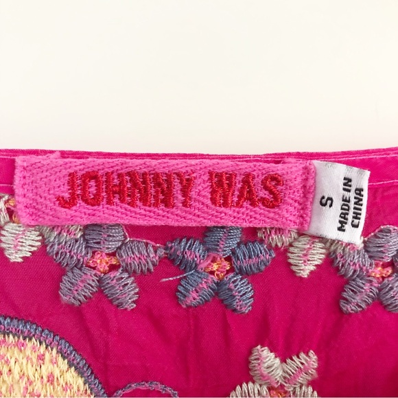 Johnny Was | Butterfly & Floral Embroidered Pink Short Sleeve Bellona Blouse - Picture 10 of 11